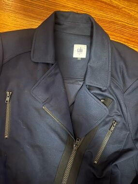 CAbi Navy Bomber Jacket with Asymmetrical Zips